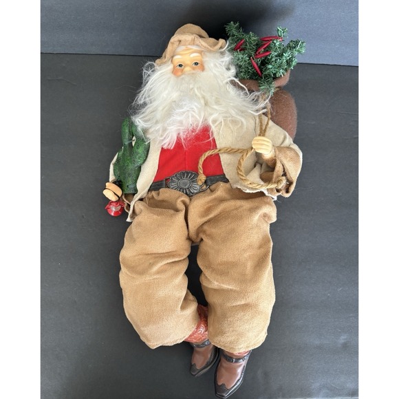 Vintage Cowboy Santa Claus Sitting Down With Cactus & Lamp- 18" - Picture 3 of 9